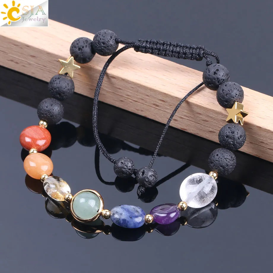 CSJA Natural Lava Rock 8MM 7 Chakra Bracelet Mixed Color Gems Stone Bracelets Crystal Quartz Sodalite Rope Chain Bangles F204 CSJA Natural Lava Rock 8MM 7 Chakra Bracelet Mixed Color Gems Stone Bracelets Crystal Quartz Sodalite Rope Chain Bangles F204